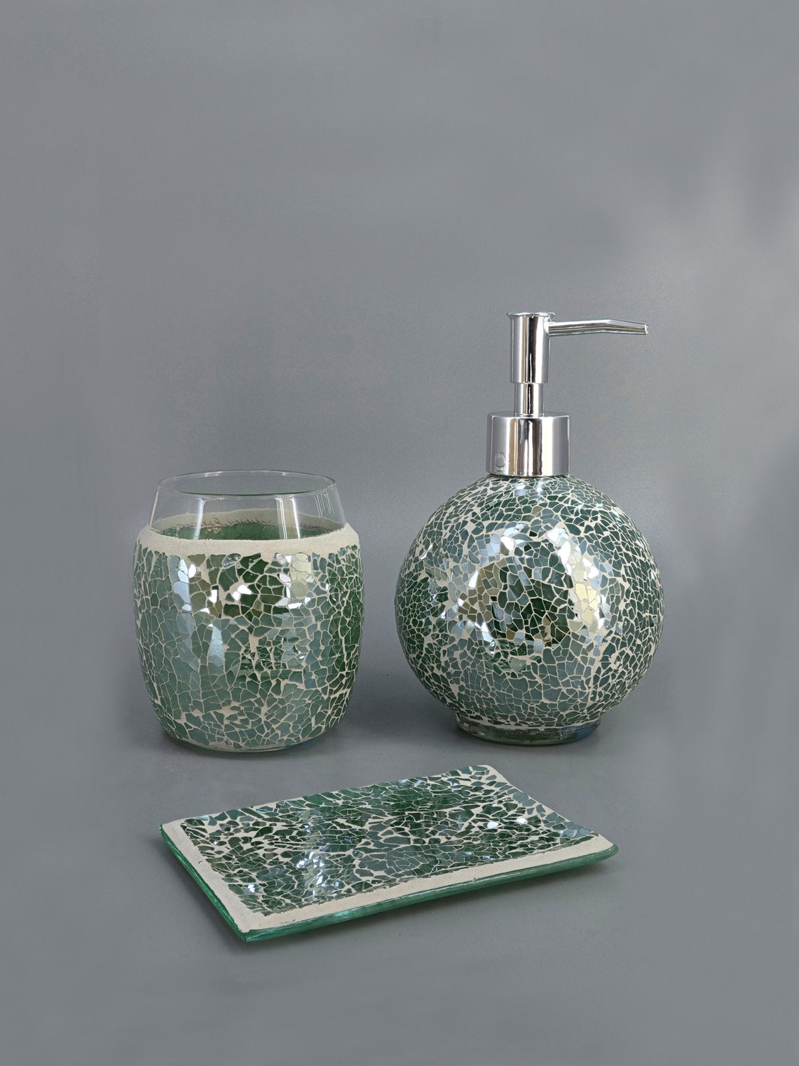 G Decor Set of 3 Pieces Corfu Mosaic Emerald Bathroom Set Etsy