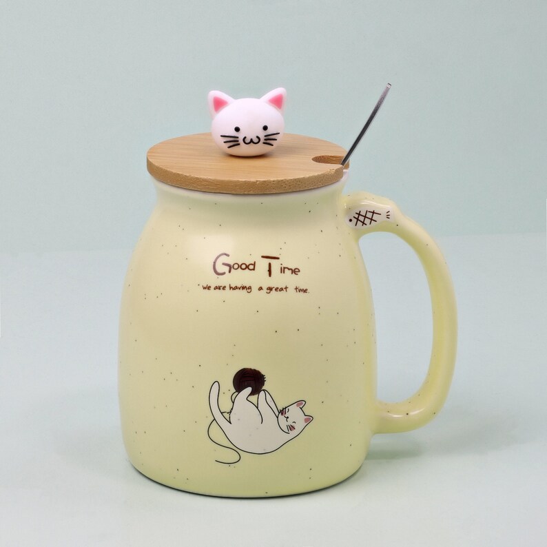 G Decor Cat Mugs Cute Pastel Ceramic Coffee Tea Cup With Lid Etsy New