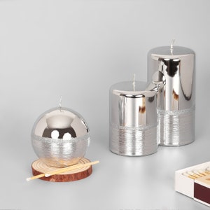 G Decor Mirror Glass Effect Limited Edition Hand-Finished Two-Tone Silver Glow Pillar & Ball Candles