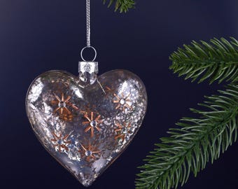 G Decor Starlit Heart Hand-Painted Mercury Glass Ornament Vintage Silver & Gold Christmas Tree Decoration