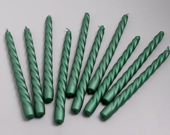 G Decor Pack Of 10 Or 20 Coraline Tall Shimmer Forest Green Candlesticks Twisted Dinner Candles