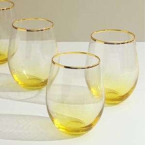 Juego de 4 vasos G Decor Radiance Ombre con borde dorado, diseño Golden Sunrise
