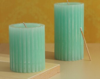G Decor Textured Harmony Light Green Scented Pillar Candle Fresh Garden Bliss