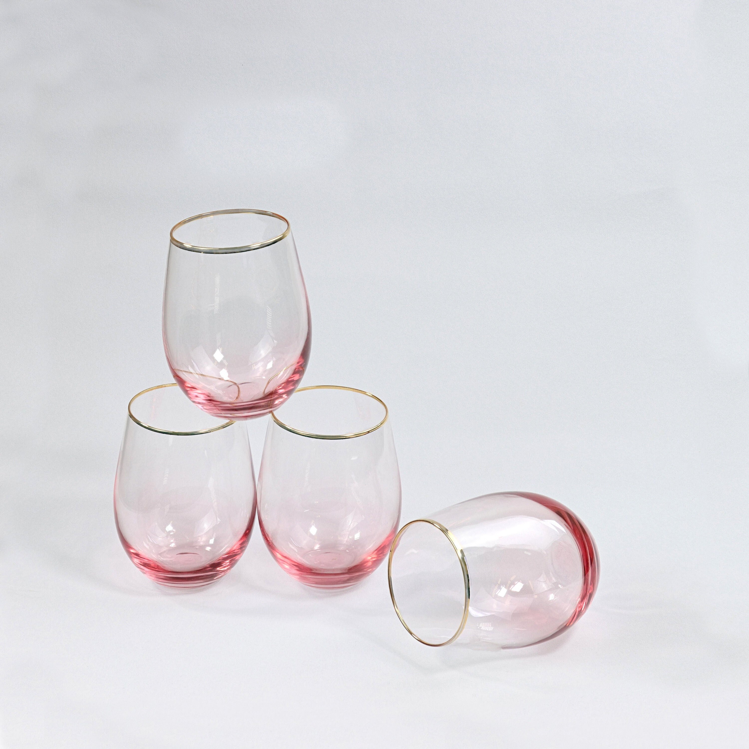 G Décor Set Of Four Lazaro Pink Ombre Design avec Verres à Boire Gold Rim Tumbler