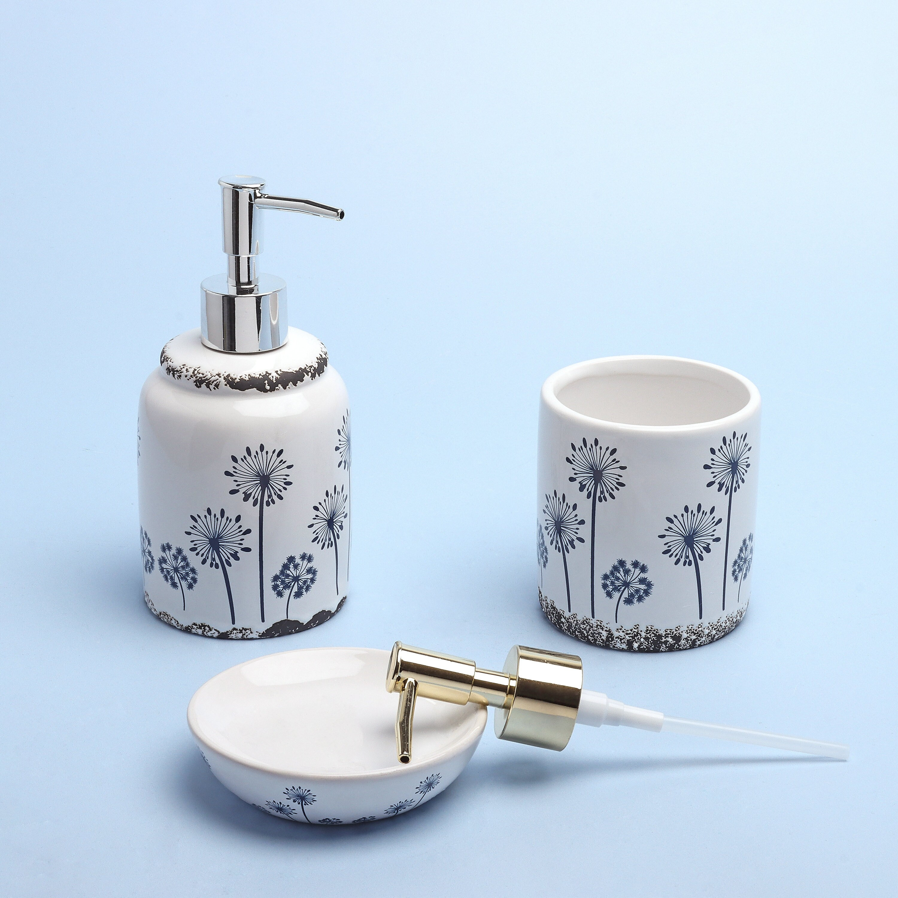 G Decor White and Blue Ceramic Bath Accessory Set Etsy