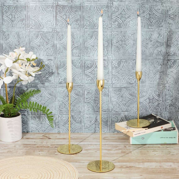 G Decor Set of 3 Aldwin Gold Brass Metal Classic Dinner Candlesticks Taper  Church Candle Holders -  UK