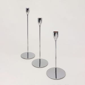 G Decor Verro Set of 3 Modern Silver Stainless Steel Candle Holders Sleek Weighted Dinner Candlesticks