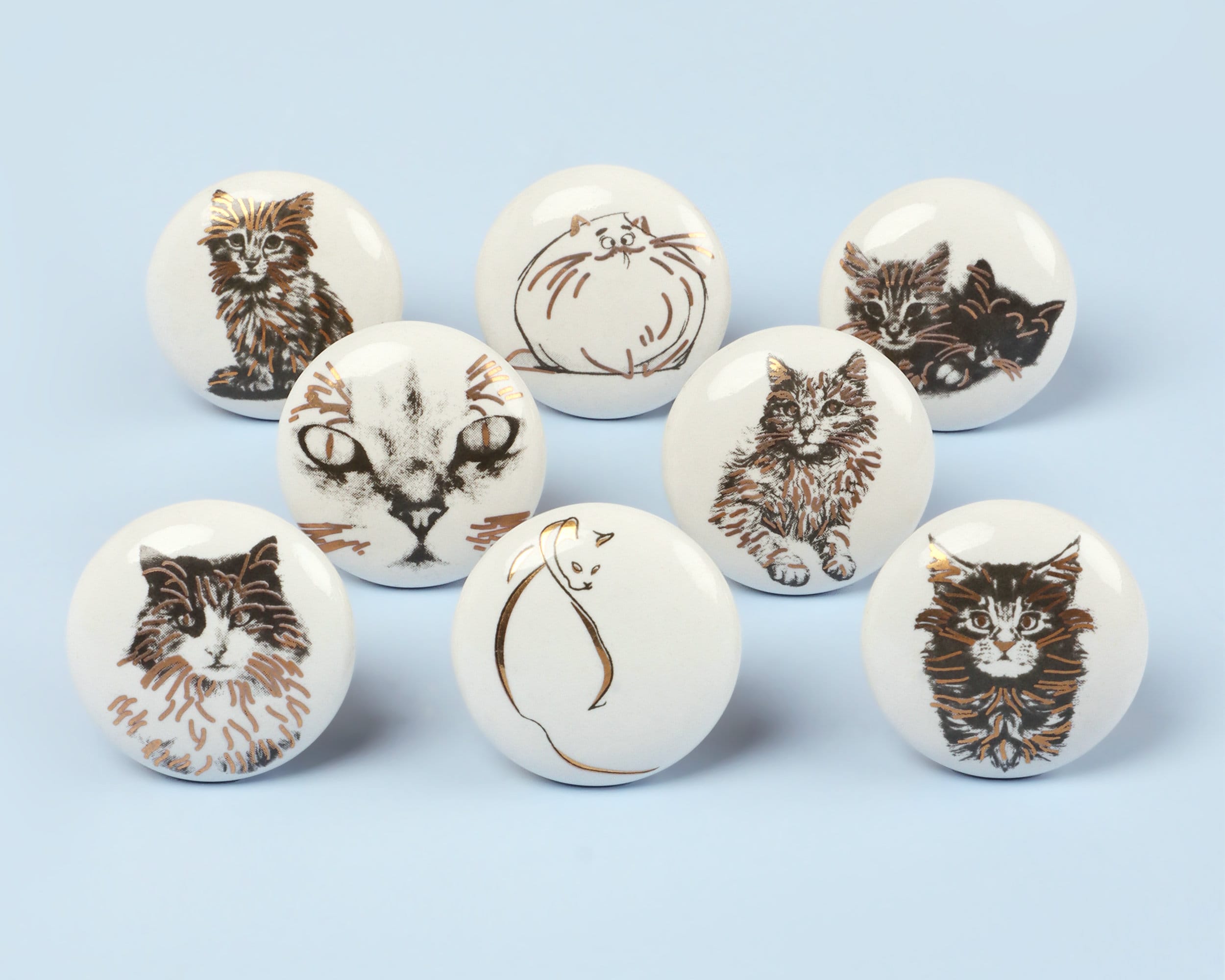 G Decor Set of 8 Black & Gold Ceramic Cat Door Knobs Sassy Meow Design