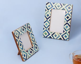 G Decor Azura Handmade Blue Argyle Photo Frame Artistic Picture Display