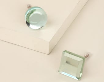Glass Drawer Knobs, Alma Crystal-Clear Mirrored Cabinet Knobs, Cupboard Door Knobs, Kitchen Dresser Knobs - G Decor