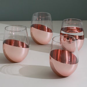 G Decor Set of 4 Sephora Two-Tone Rose Gold Tumbler Glasses Elegant Metallic Finish