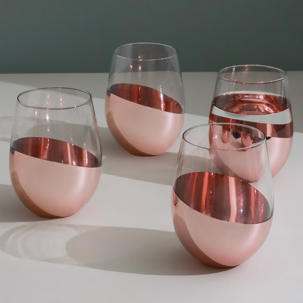 G Decor Set Of 4 Sephora Two-Toned Copper Plated Rose Gold Tumbler Drinking Glasses