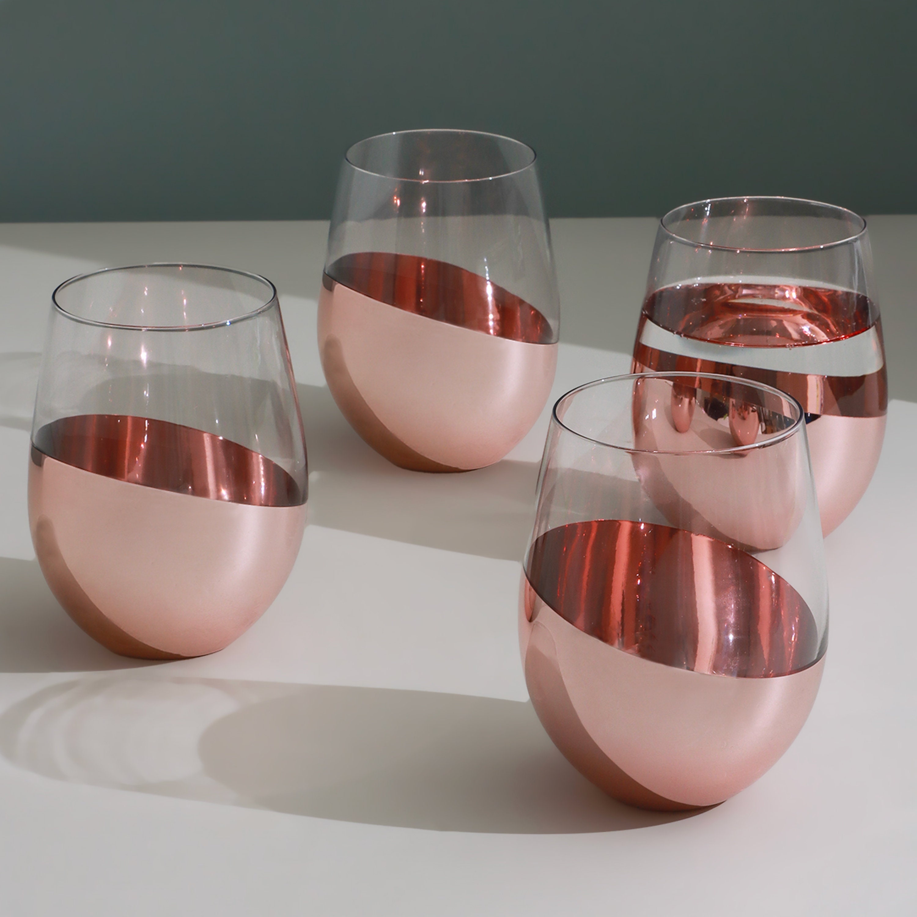 G Decor Set van 4 Sephora tweekleurige roségouden bekerglazen elegante metalen afwerking