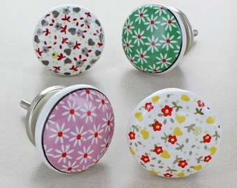 Ceramic Spring Flowers Floral Drawer Pulls, Cabinet Knobs, Kitchen Hardware