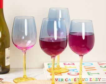 G Decor Set Of Four Wine Glasses With A Rainbow Hue