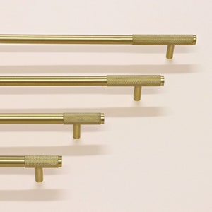G Decor Solid Brass Half Knurled Half Plain T Bar Kitchen Cupboard Handles in Satin Matt Finish