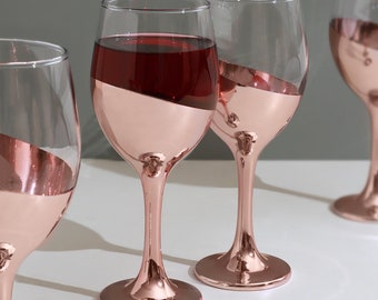 G Decor Set of 4 Sephora Two-Tone Rose Gold Wine Glasses Elegant Metallic Finish