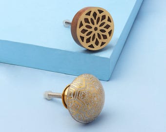 Puxadores de armário G Decor com frente em latão dourado ou madeira.