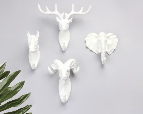 G Decor Ornamental White Animal Heads Wildlife Solid Resin Wall