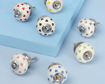 G Decor Colour Polka Hearts Ceramic Door Knobs Cupboard Knobs