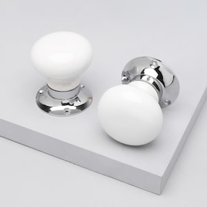 G Decor Perfect Edit – White Ceramic Mortice Door Handles for Internal Turning Room Doors with Chrome Base