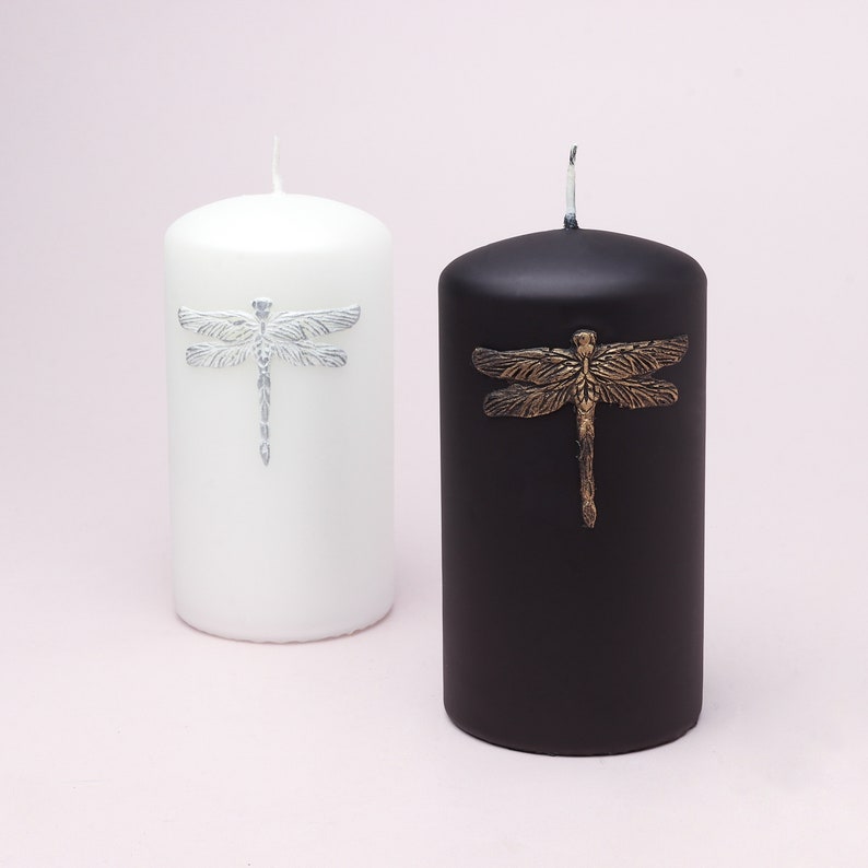 G Decor Dragonfly Nature White Or Black Elegant Pillar Candle image 2