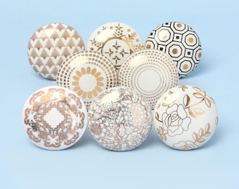 Ceramiczne gałki do szuflad, luksusowe gałki do szafek w kolorze Royal Gold, gałki do szafek w złotym wzorze, gałki do komód kuchennych – G Decor