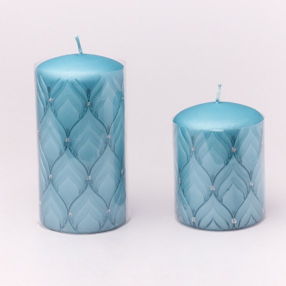 G Decor Jolene Glitter Pastel Light Blue Pillar Candle Etsy