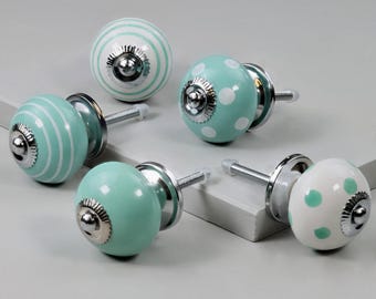 Ceramic Drawer Knobs, Handcrafted Hand-Painted Mint Cabinet Knobs, Kitchen Cupboard Door Knobs, Dresser Knobs - G Decor
