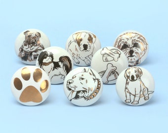 G Decor Set of 8 Black & Gold Ceramic Dog Door Knobs Playful Pup Design