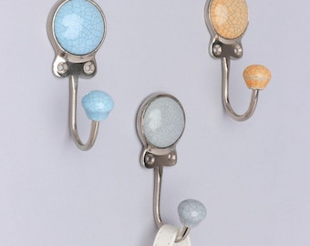 G Decor Crackle Glaze Handgefertigte Wandhaken Craquelure Erdtöne Keramik & Chrom Detail