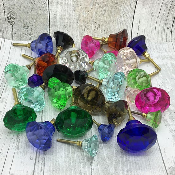 G Decor Coloured Faceted Glass Cupboard Door Knobs Drawer Pull