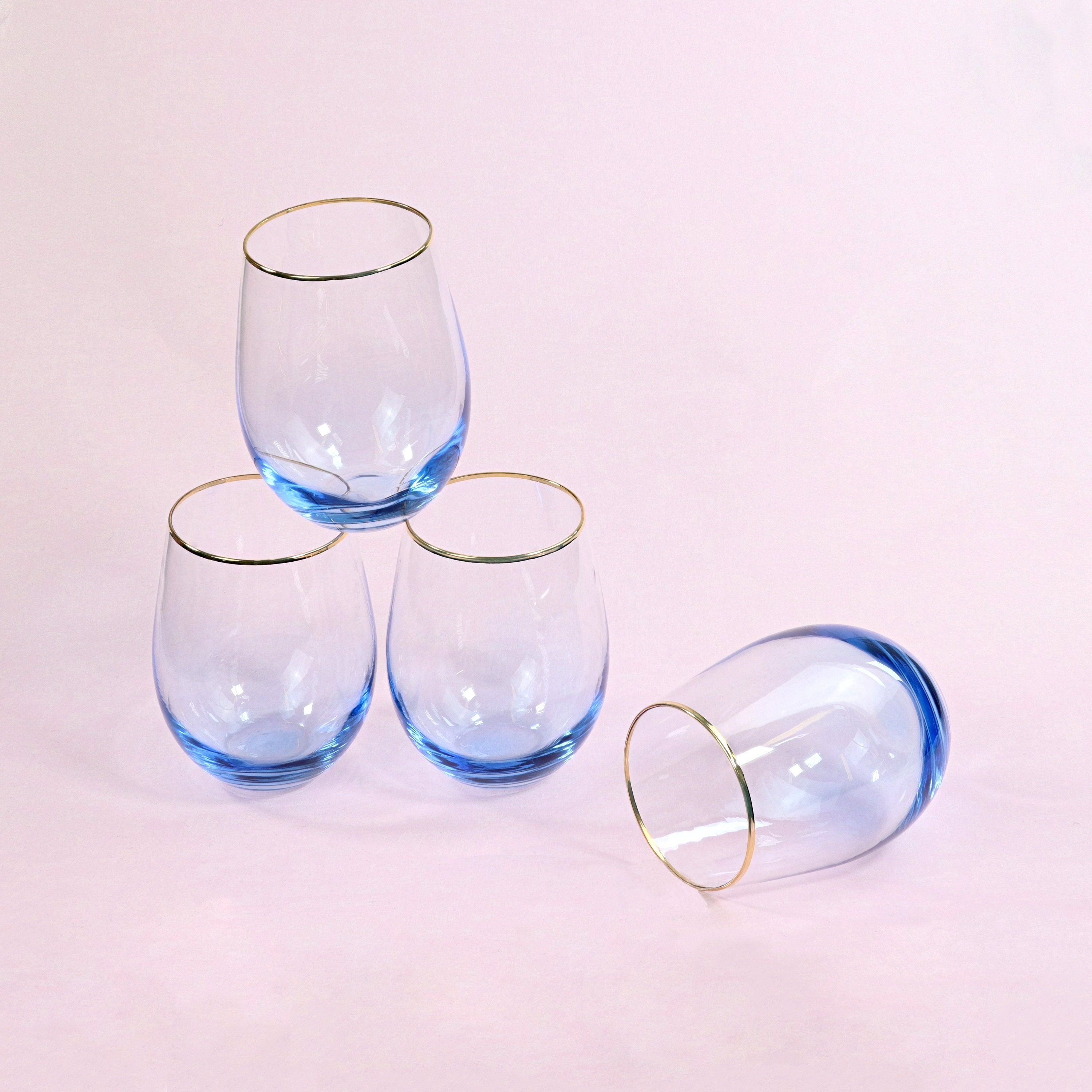 G Décor Set Of Four Lazaro Blue Ombre Design avec Verres à Boire Gold Rim Tumbler