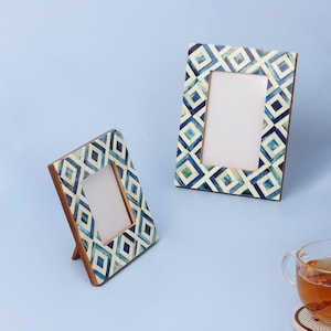 G Decor Azura Handmade Blue Argyle Photo Frame Artistic Picture Display