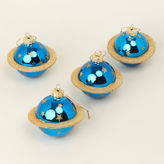 G Decor Set of 4 Blue and Gold Planet Christmas Tree Baubles - Etsy UK