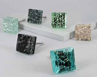Glass Drawer Knobs, Maison Square Crystal Crackle Mirror Cabinet Knobs, Cupboard Door Knobs, Dresser Knobs - G Decor