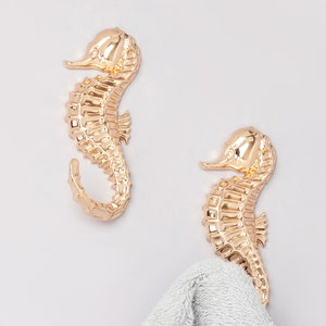 G Decor Set of 2 Seahorse Gold Wall Hooks Sculpted Ocean Design for Coats, Towels & Accessories