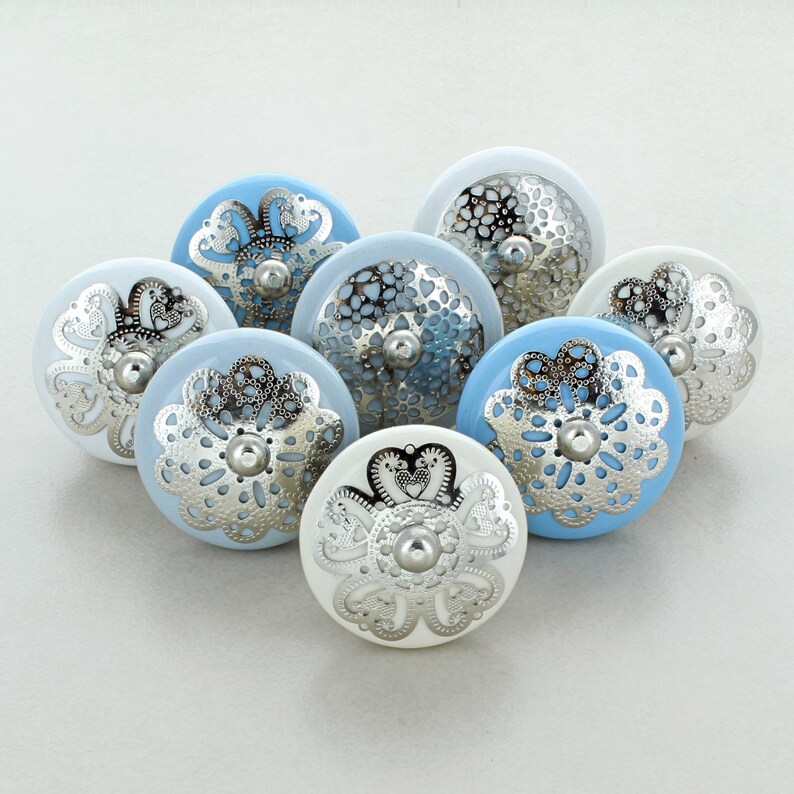 G Decor Set of 8 harmony Ceramic Door Knobs Vintage Shabby Chic Cupboard Drawer Pull Handles