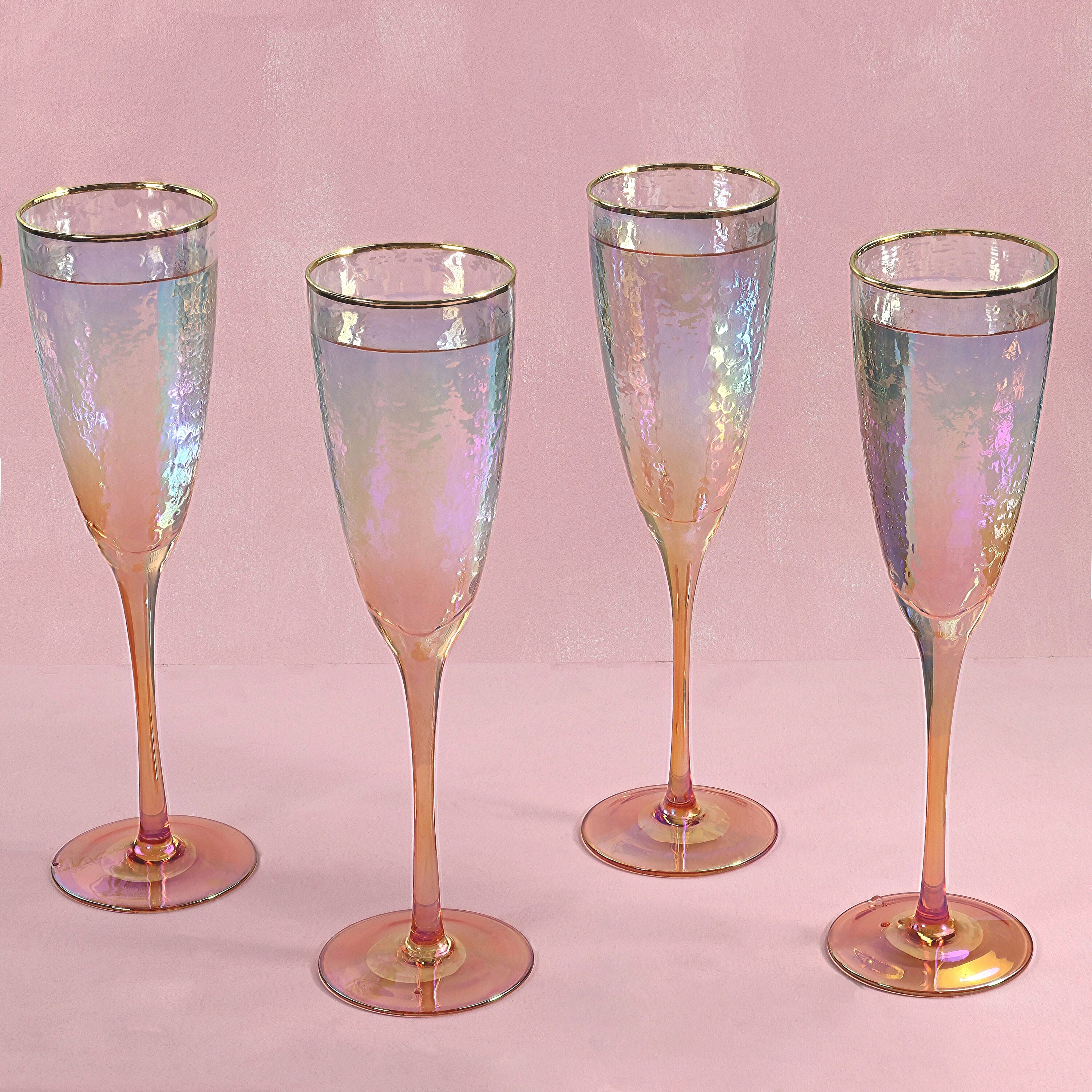 G Decor Set Of Four Lustre Pearl Hammered Textured Champagne Flute