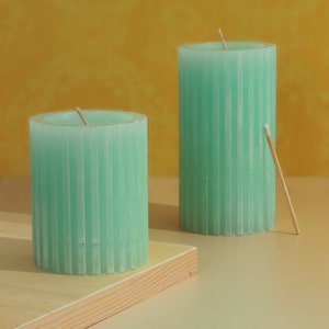 G Decor Textured Harmony Light Green Scented Pillar Candle Fresh Garden Bliss