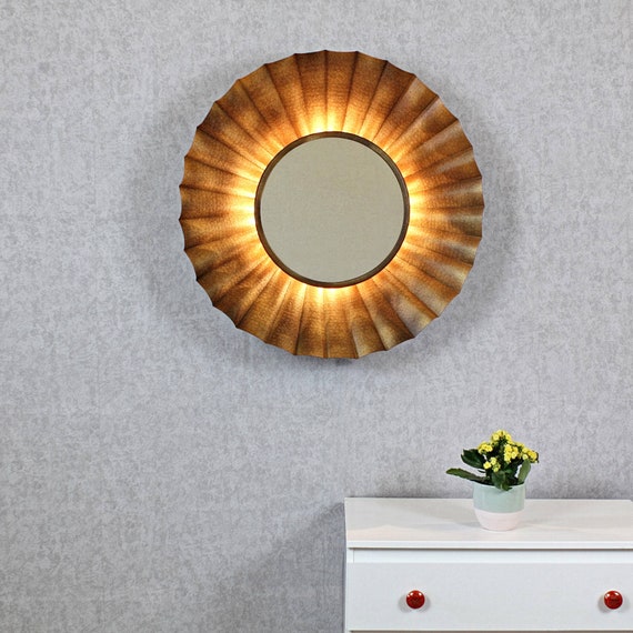 Zeus Antique Copper Sunburst Rays Light Wall Mirror Mir 8 Zeus Antique Copper Sunburst Rays Light