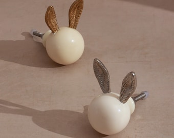 G Decor Handcrafted Brass & Porcelain Bunny Ear Door Knob