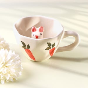 G Decor Handmade & Hand-Painted Bunny Garden Mug Ceramic Tea And Coffee Cup with 3D Rabbit Inside