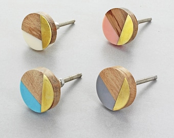 G Decor Three-Tone Wood, Resin & Brass Accent Knob, Cabinet Handle