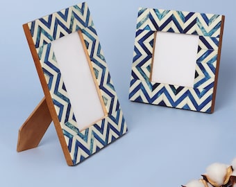 G Decor Handmade Blue Wave Stylish Photo Frames Decorative Chevron Picture Frame