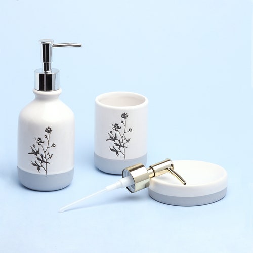 G Decor White and Blue Ceramic Bath Accessory Set Etsy