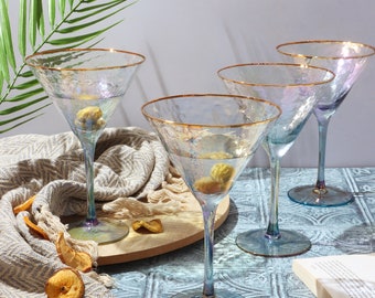 G Decor Set of 4 Iridescent Grey Hammered Martini Glasses
