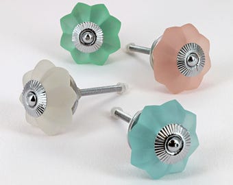 G Decor Frosted Fjord Flower Melon and Pastel Shades Glass Knob