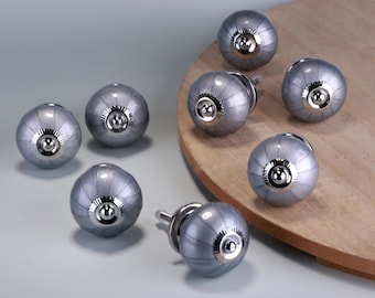 G Decor Set van 8 handgeschilderde zilvergrijze keramische deurknoppen