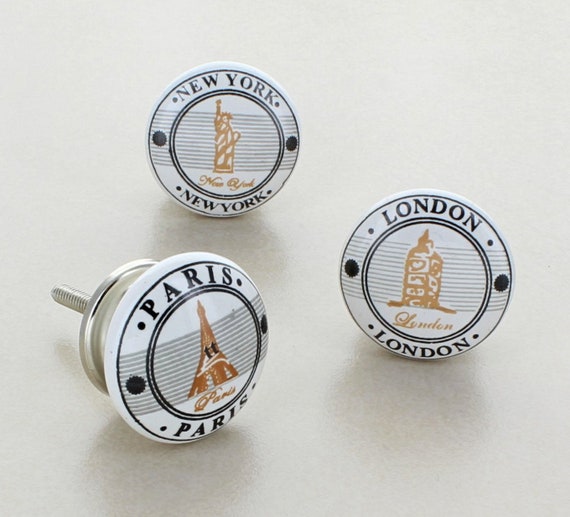 London Paris New York Ceramic Door Knobs